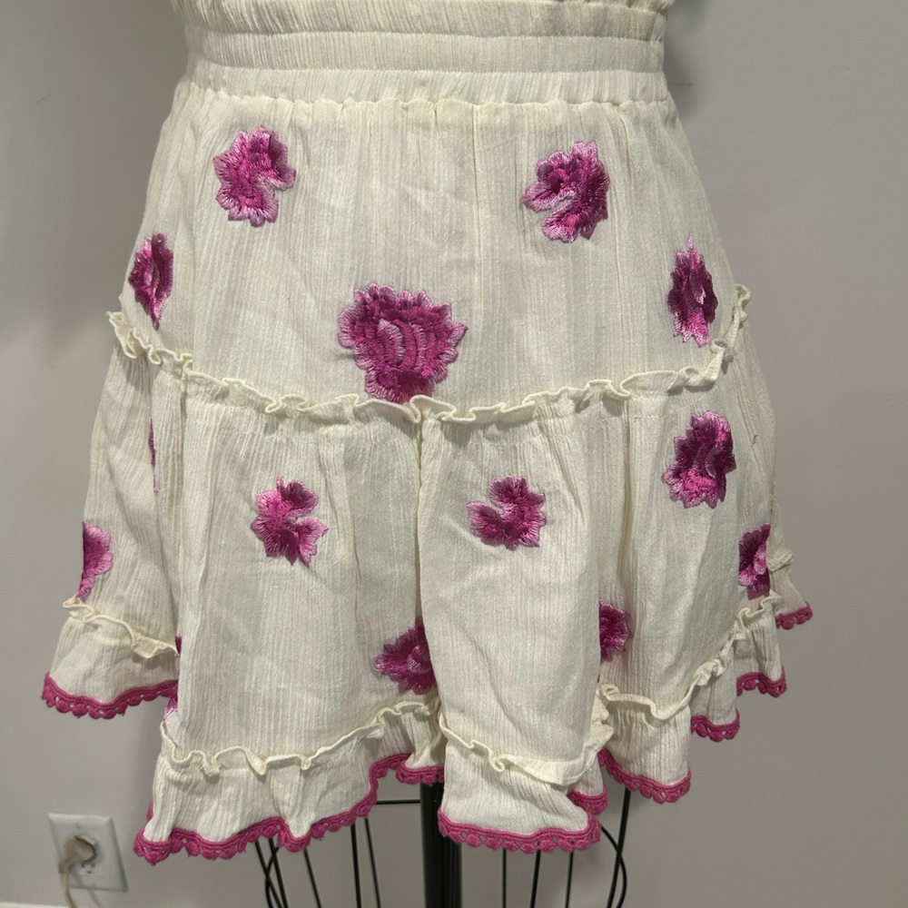 Misa Los Angeles White Skirt with Pink Floral Accents